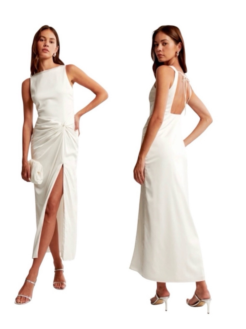 NWT Abercrombie & Fitch Satin Ivory Sleeveless Midi Dress